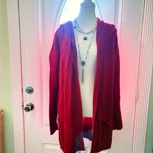 Vintage 100% Cashmere “Ply Cashmere” Deep Red open Cardigan